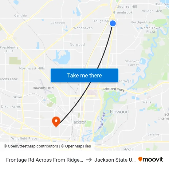 Frontage Rd Across From Ridgewood Court Dr to Jackson State University map