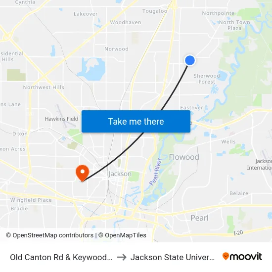 Old Canton Rd & Keywood Dr to Jackson State University map
