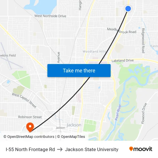 I-55 North Frontage Rd to Jackson State University map