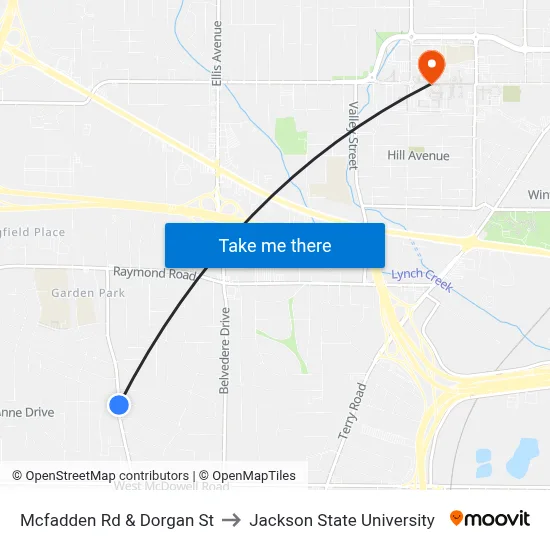 Mcfadden Rd & Dorgan St to Jackson State University map