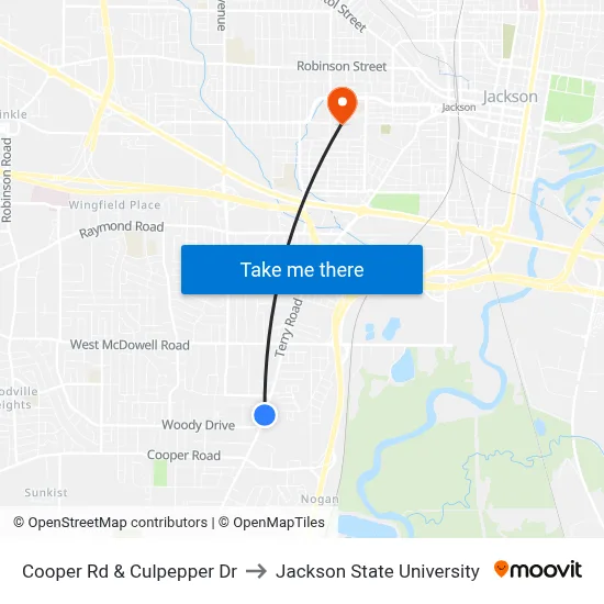 Cooper Rd & Culpepper Dr to Jackson State University map