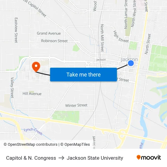Capitol & N. Congress to Jackson State University map