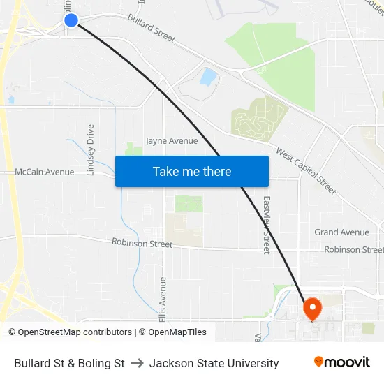 Bullard St & Boling St to Jackson State University map