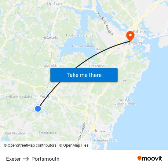 Exeter to Portsmouth map