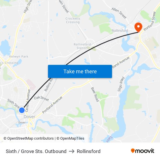 Sixth / Grove Sts. Outbound to Rollinsford map