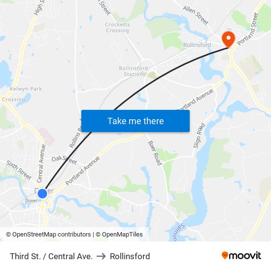 Third St. / Central Ave. to Rollinsford map