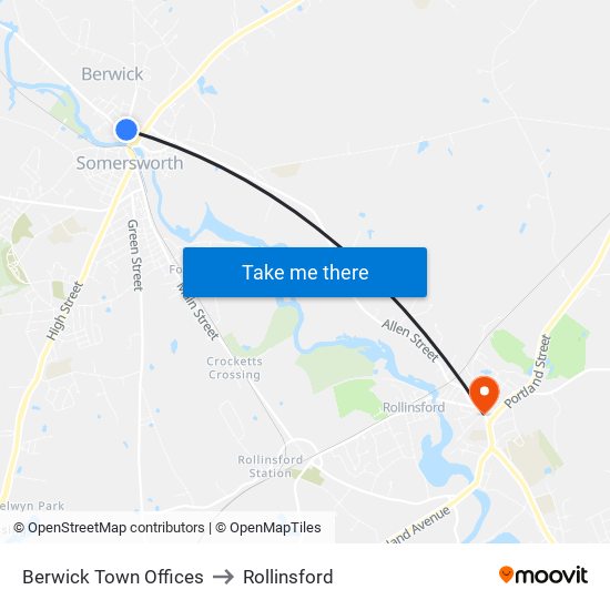 Berwick Town Offices to Rollinsford map