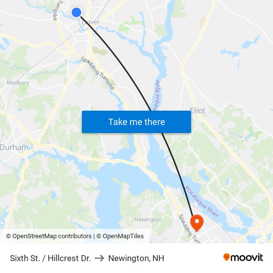 Sixth St. / Hillcrest Dr. to Newington, NH map