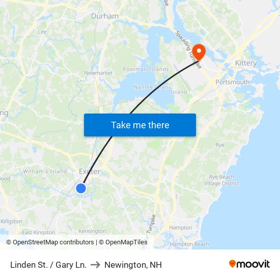 Linden St. / Gary Ln. to Newington, NH map