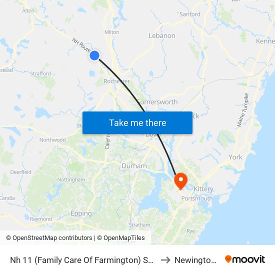 Nh 11 (Family Care Of Farmington) Southbound to Newington, NH map