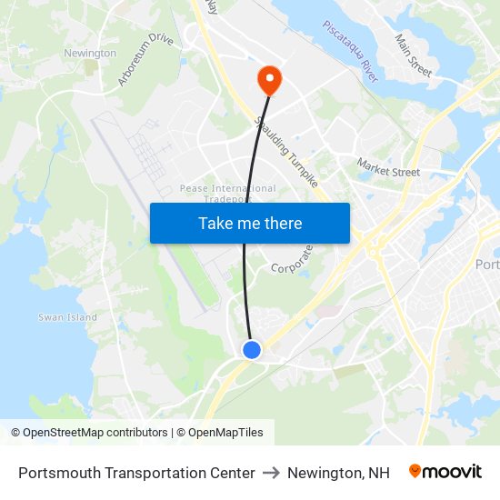 Portsmouth Transportation Center to Newington, NH map