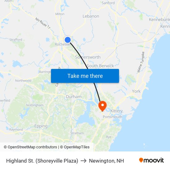 Highland St. (Shoreyville Plaza) to Newington, NH map