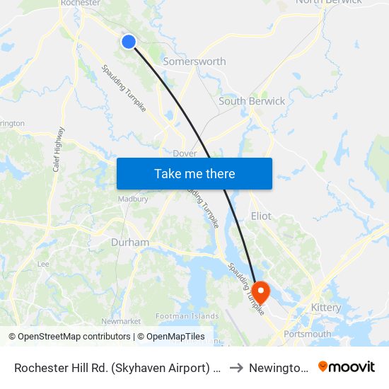 Rochester Hill Rd. (Skyhaven Airport) Southbound to Newington, NH map