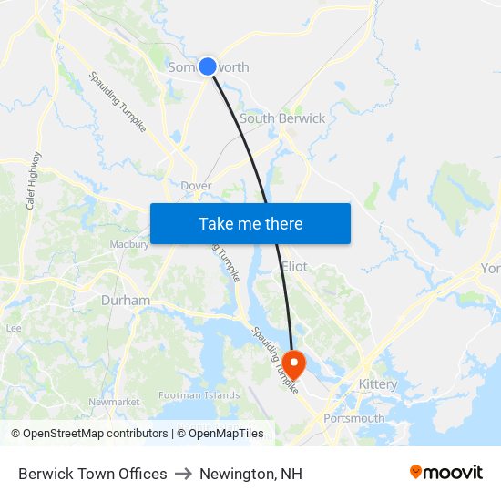 Berwick Town Offices to Newington, NH map