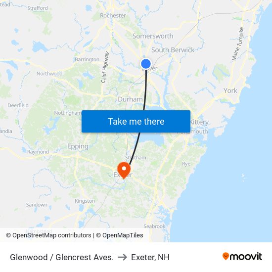 Glenwood / Glencrest Aves. to Exeter, NH map