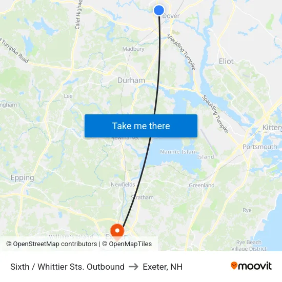 Sixth / Whittier Sts. Outbound to Exeter, NH map