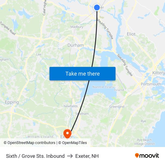 Sixth / Grove Sts. Inbound to Exeter, NH map