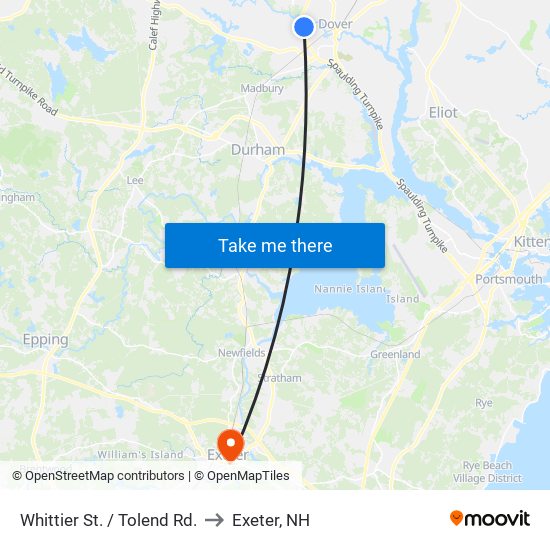 Whittier St. / Tolend Rd. to Exeter, NH map