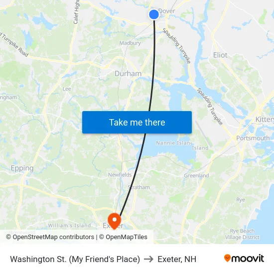Washington St. (My Friend's Place) to Exeter, NH map