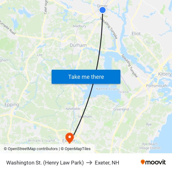 Washington St. (Henry Law Park) to Exeter, NH map