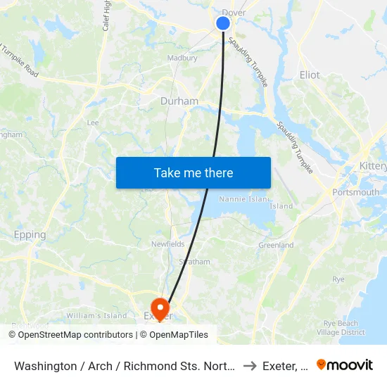 Washington / Arch / Richmond Sts. Northbound to Exeter, NH map