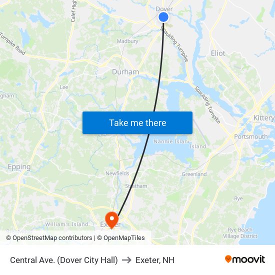 Central Ave. (Dover City Hall) to Exeter, NH map