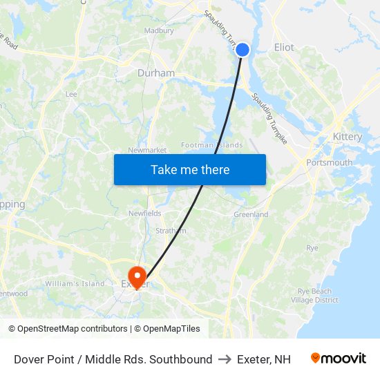 Dover Point / Middle Rds. Southbound to Exeter, NH map