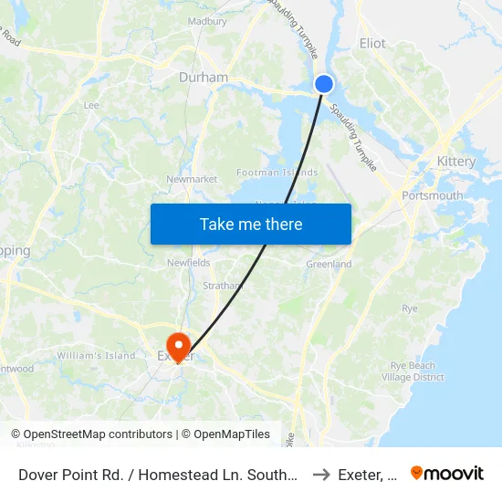 Dover Point Rd. / Homestead Ln. Southbound to Exeter, NH map