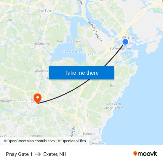 Pnsy Gate 1 to Exeter, NH map