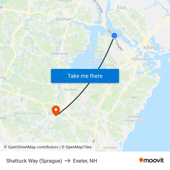 Shattuck Way (Sprague) to Exeter, NH map