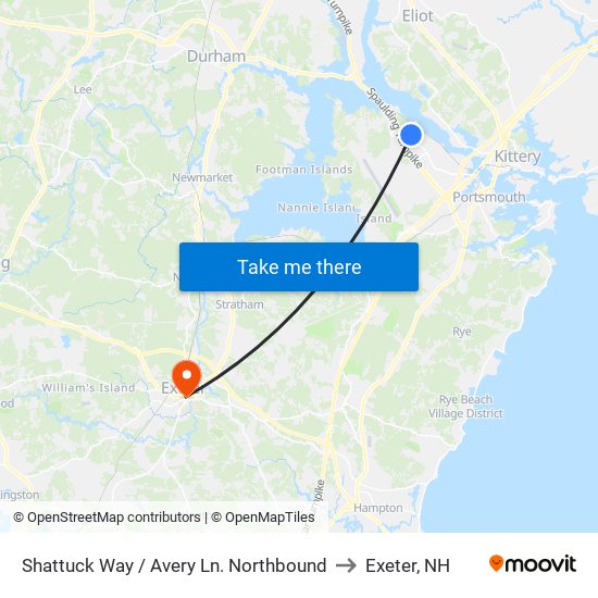 Shattuck Way / Avery Ln. Northbound to Exeter, NH map