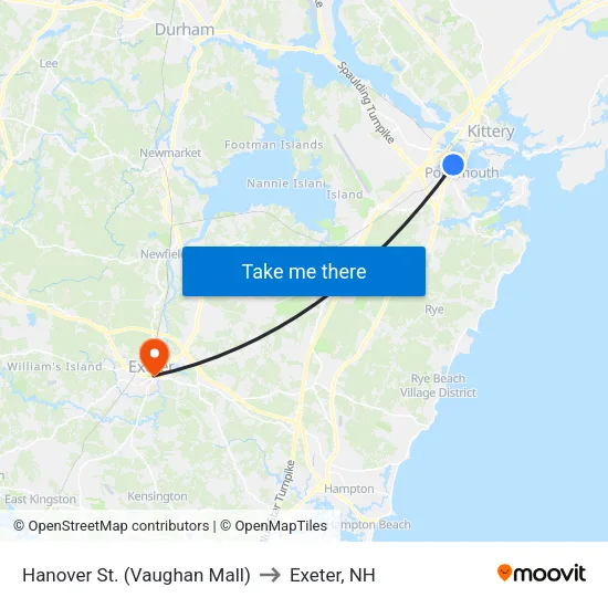 Hanover St. (Vaughan Mall) to Exeter, NH map
