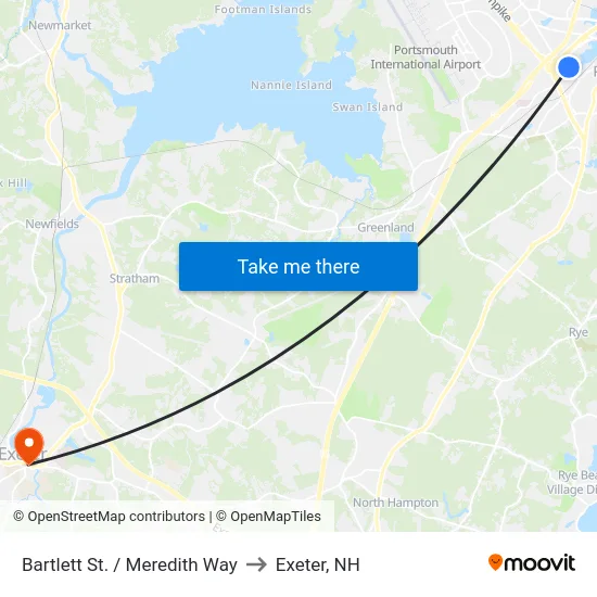 Bartlett St. / Meredith Way to Exeter, NH map