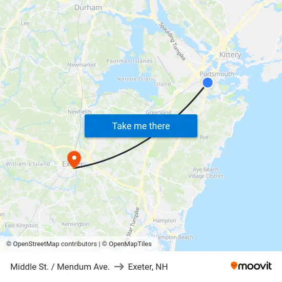 Middle St. / Mendum Ave. to Exeter, NH map