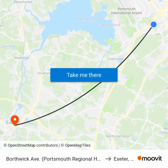 Borthwick Ave. (Portsmouth Regional Hospital) to Exeter, NH map