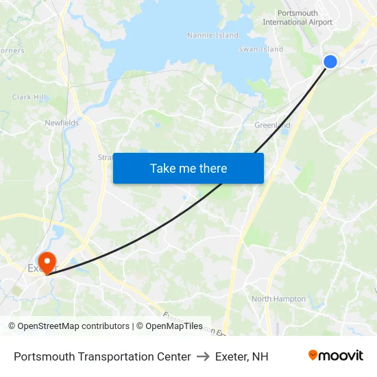Portsmouth Transportation Center to Exeter, NH map