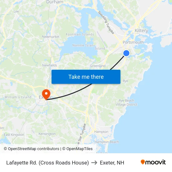 Lafayette Rd. (Cross Roads House) to Exeter, NH map