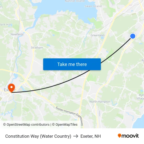 Constitution Way (Water Country) to Exeter, NH map