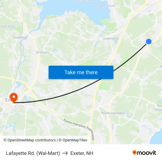 Lafayette Rd. (Wal-Mart) to Exeter, NH map