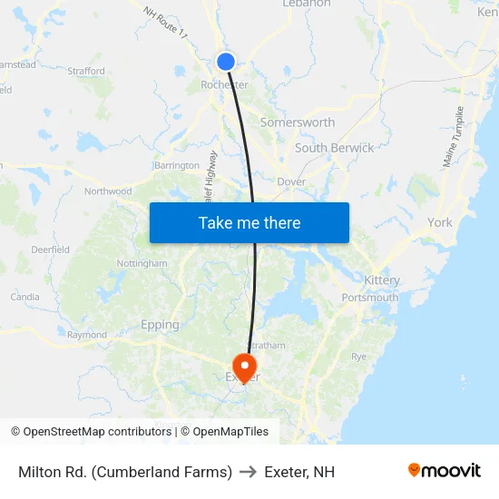 Milton Rd. (Cumberland Farms) to Exeter, NH map