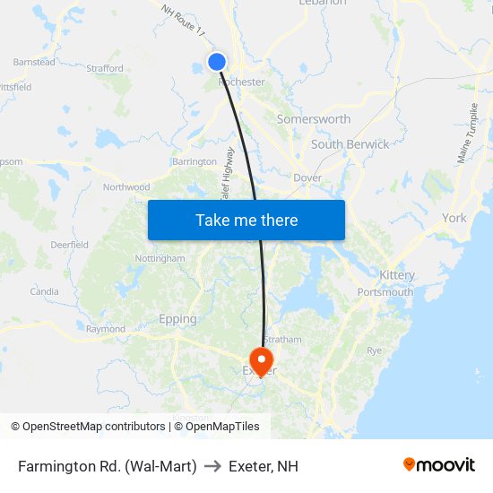 Farmington Rd. (Wal-Mart) to Exeter, NH map