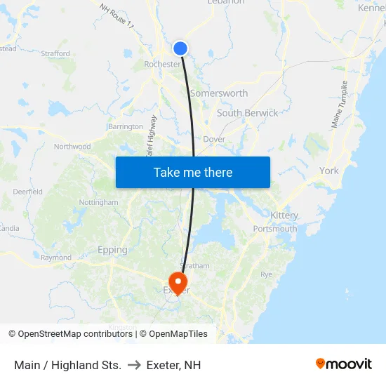 Main / Highland Sts. to Exeter, NH map