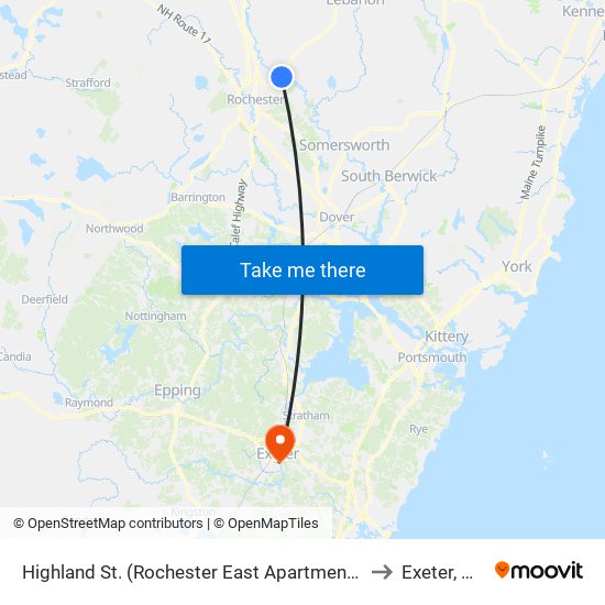 Highland St. (Rochester East Apartments) to Exeter, NH map