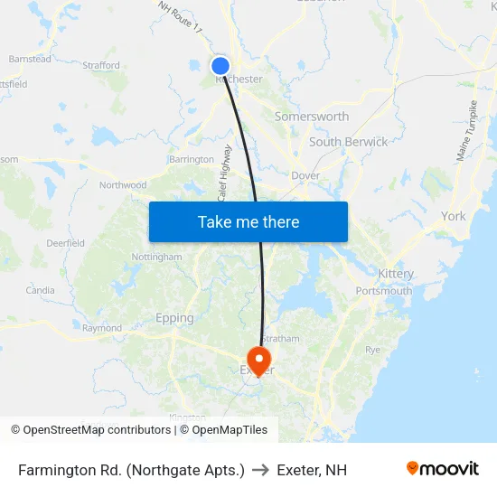 Farmington Rd. (Northgate Apts.) to Exeter, NH map