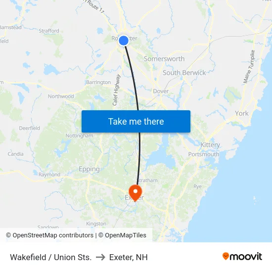 Wakefield / Union Sts. to Exeter, NH map