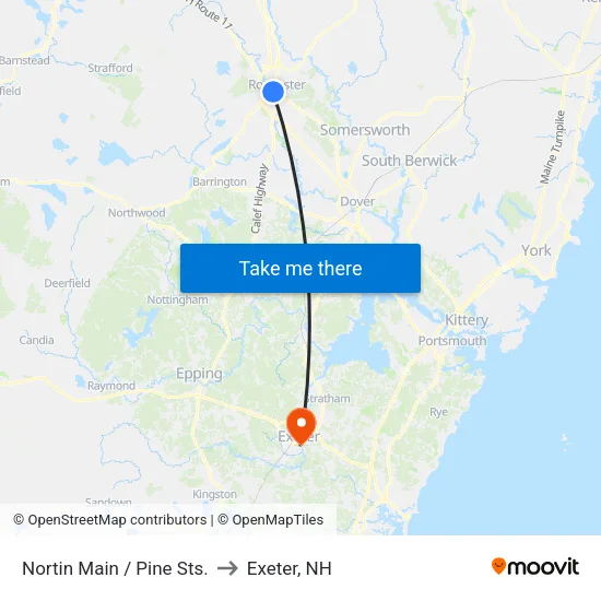 Nortin Main / Pine Sts. to Exeter, NH map