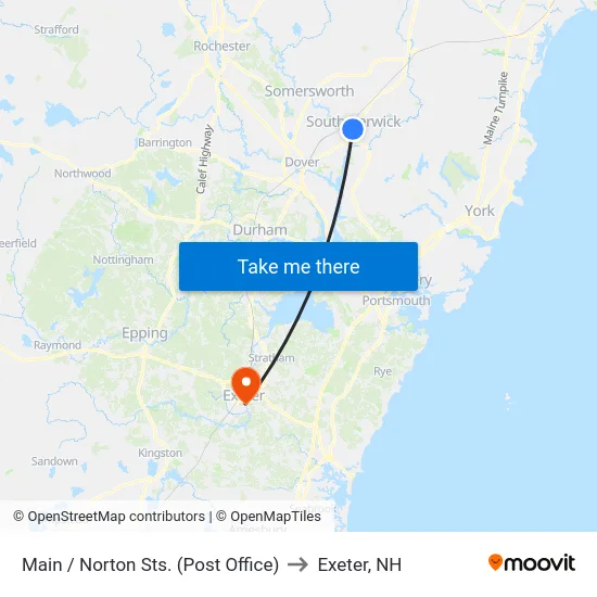 Main / Norton Sts. (Post Office) to Exeter, NH map