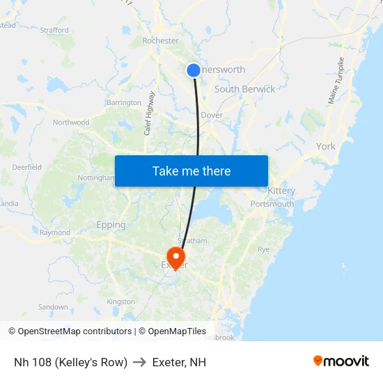Nh 108 (Kelley's Row) to Exeter, NH map