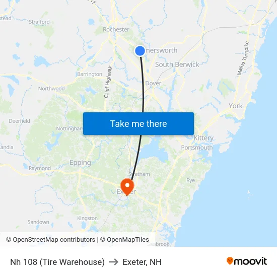 Nh 108 (Tire Warehouse) to Exeter, NH map