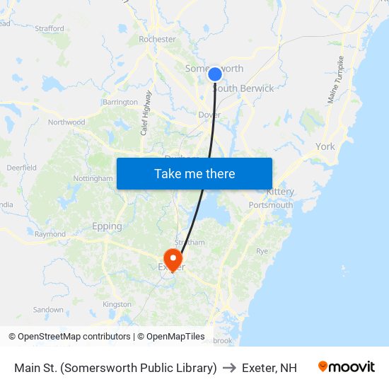 Main St. (Somersworth Public Library) to Exeter, NH map
